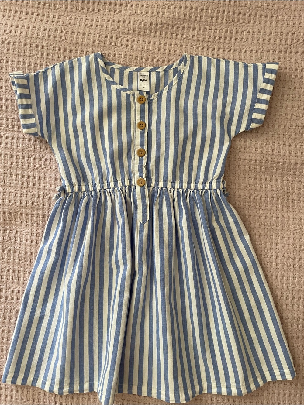 Carter’s Girls Blue White Striped Linen Blend Dress Size 8